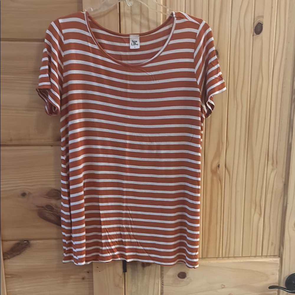Women's Striped T-Shirt - Rust and White